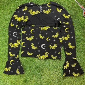 Grave Girls Black Yellow Goth Bat Print Long Sleeve Tank Top 2 piece set large